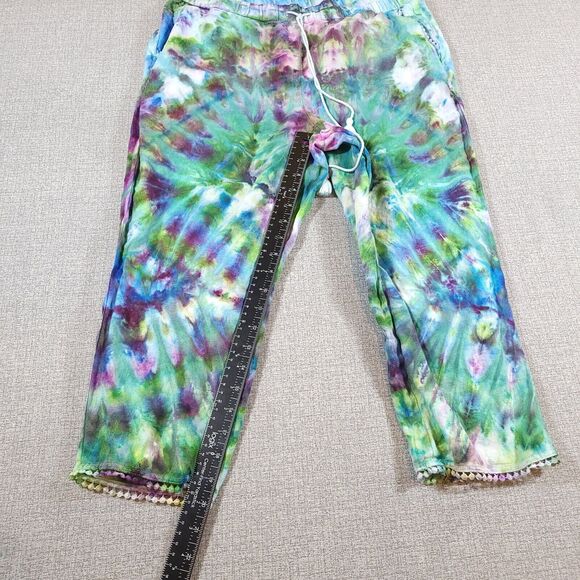 Talbots Pants Women 10P Linen Elastic Waist Cropped Green Blue Purple Boho - Picture 6 of 16